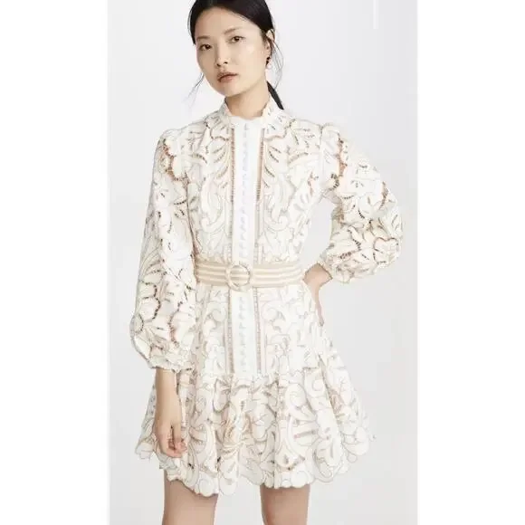 Zimmermann Edie Button Down Short Dress Embroidered Lace Mini Belted 0 US 4 - Picture 16 of 16